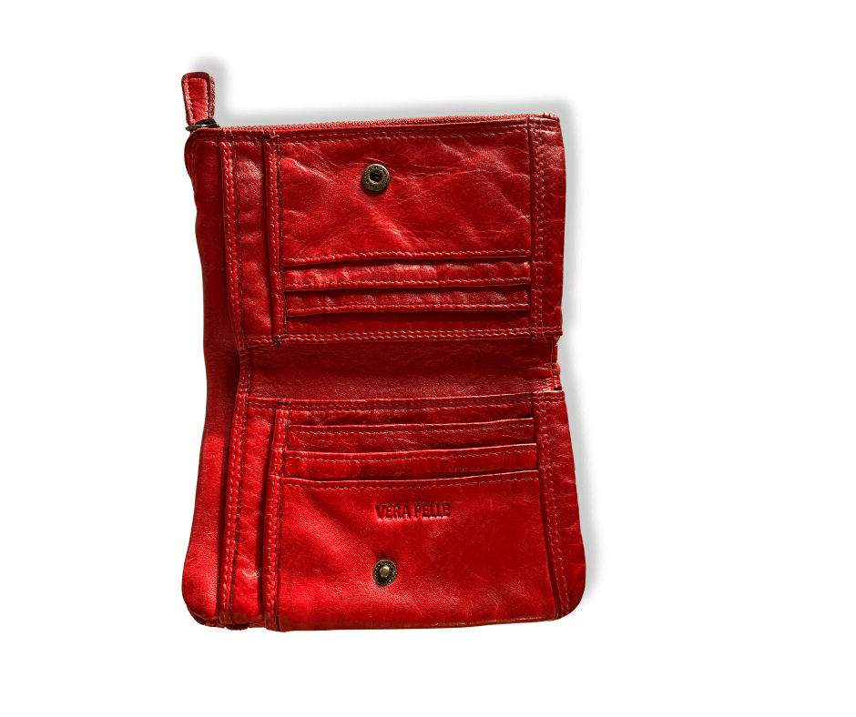 Scarlet Artisan Elegance Woven Wallet - inside view open vertical