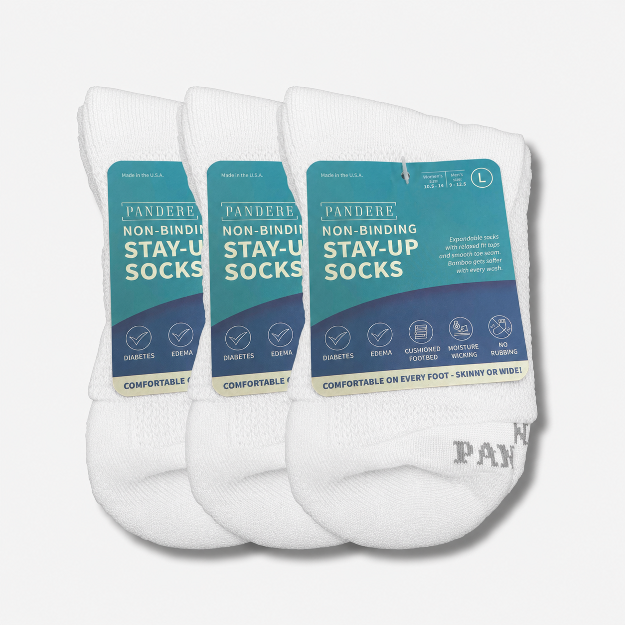 PANDERE Ankle Socks with Relaxed Fit Tops - Bundle of 3 pair